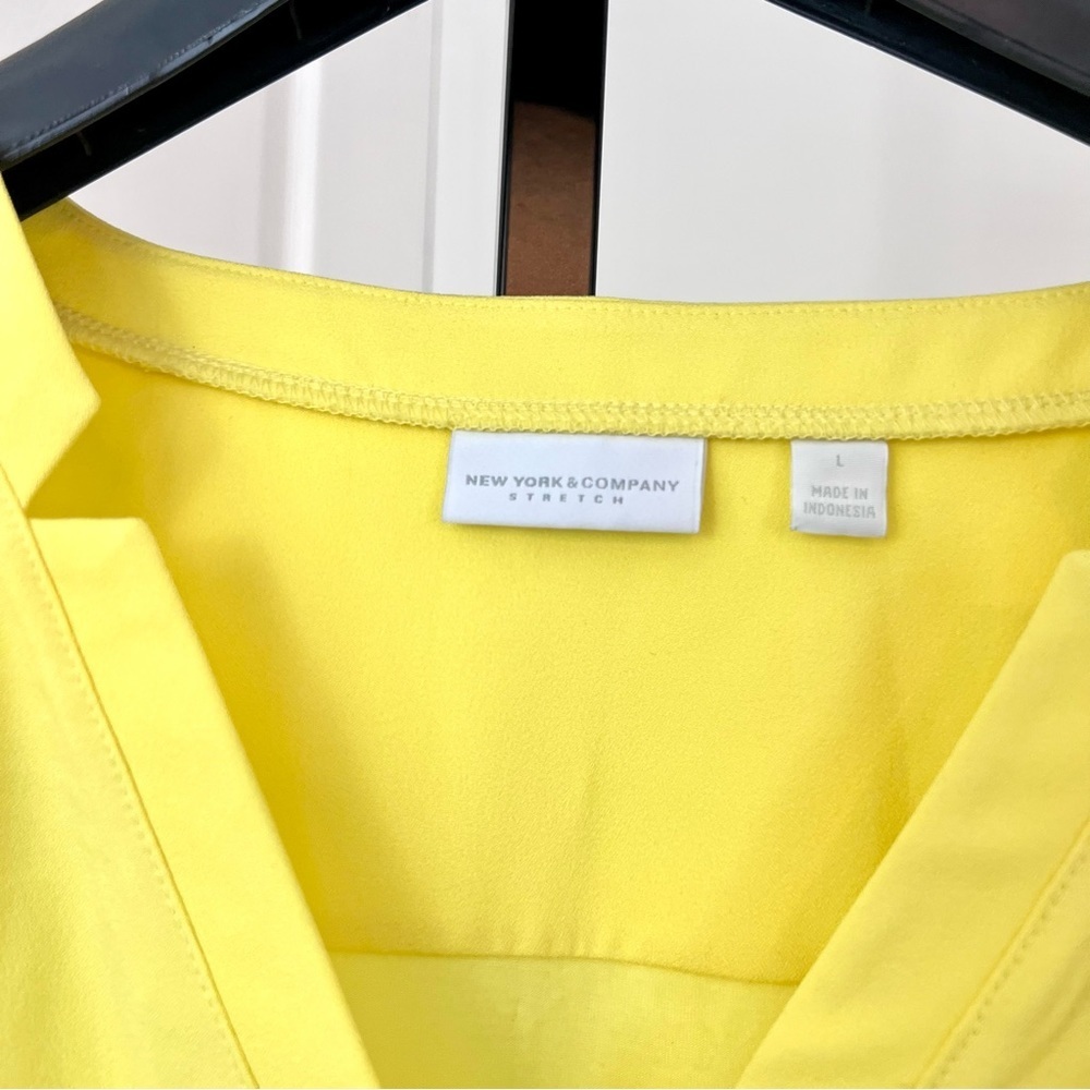 New York and Company Yellow Stretch Shirt Dress - Relaxed Fit - Size Large - Picture 5 of 11